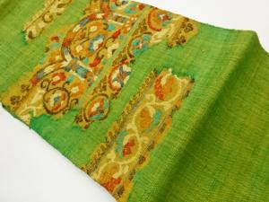 手織り真綿紬花唐草・抽象模様織出し名古屋帯